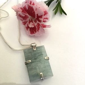 Translucent Aquamarine Silver Pendant 16” Chain